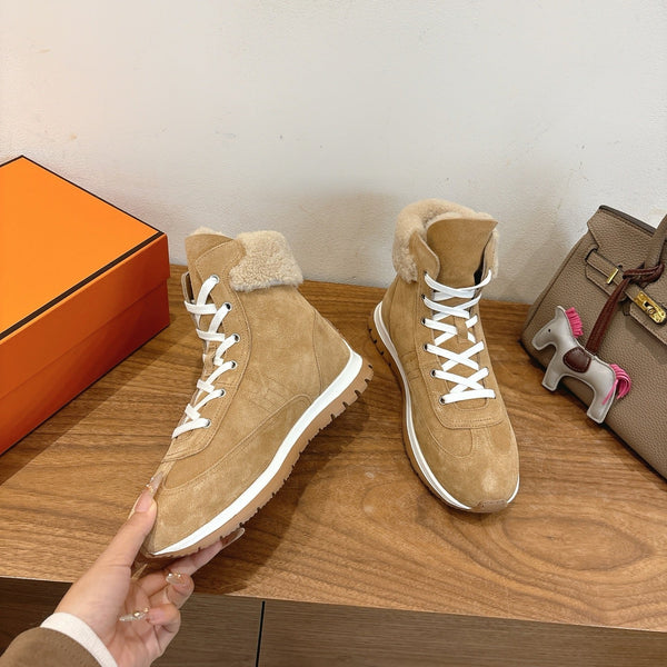 HM 26S Lieva Sneakers 3cm Light Tan Suede Shearling 110596