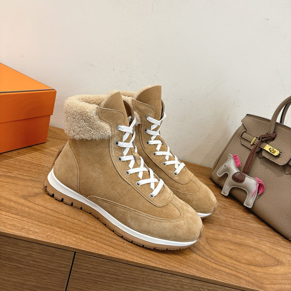 HM 26S Lieva Sneakers 3cm Light Tan Suede Shearling 110596
