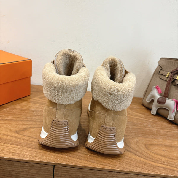 HM 26S Lieva Sneakers 3cm Light Tan Suede Shearling 110596