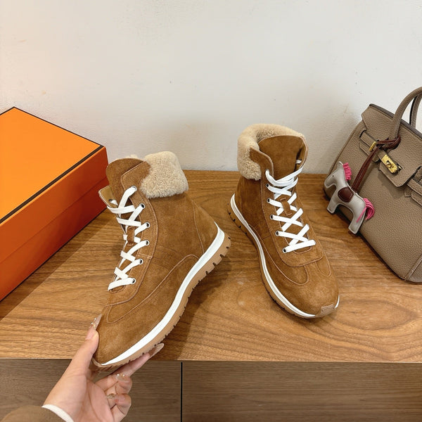 HM 26S Lieva Sneakers 3cm Tan Suede Shearling 110597