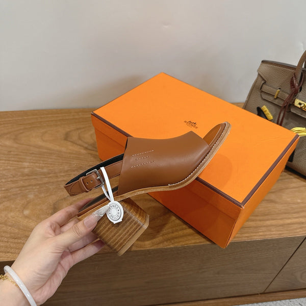 HM 26S Elda 60 Sandal Brown Calfskin Silver Hardware