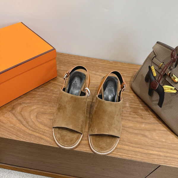 HM 26s Elda 60 Sandal Olive Brown Suede Silver Hardware
