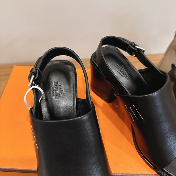 HM 26S Elda 60 Sandal Black Calfskin Silver Hardware