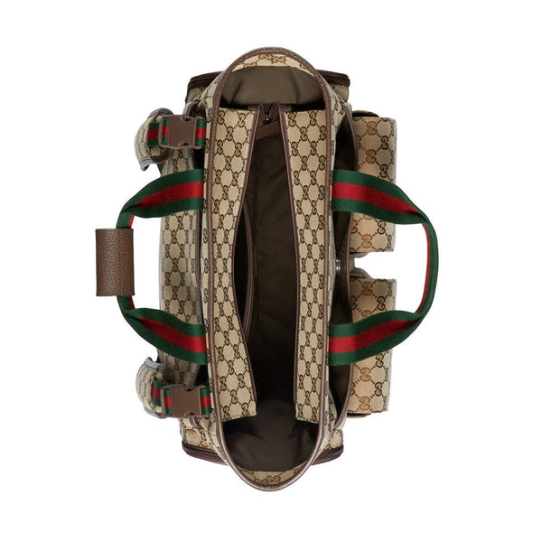 BORSA PER PANNOLINI 40 CON RETE IN TELA BEIGE ED EBANO MIX BROWN IN PELLE DI VITELLO