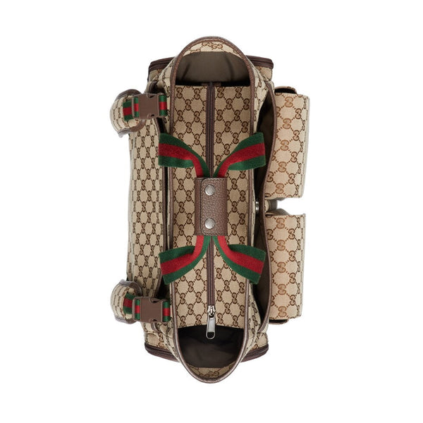 BORSA PER PANNOLINI 40 CON RETE IN TELA BEIGE ED EBANO MIX BROWN IN PELLE DI VITELLO