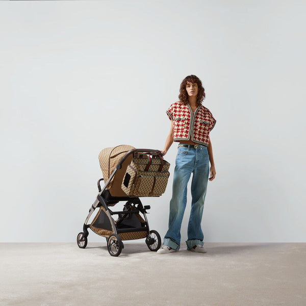 BORSA PER PANNOLINI 40 CON RETE IN TELA BEIGE ED EBANO MIX BROWN IN PELLE DI VITELLO