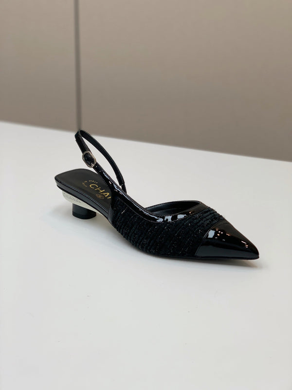 CC 26s Slingback 3.5cm Black Tweed Patent Calfskin 792591