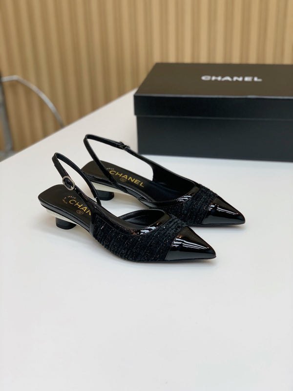 CC 26s Slingback 3.5cm Black Tweed Patent Calfskin 792591