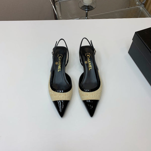 CC 26s Slingback 3.5cm Black Beige Tweed Patent Calfskin 792592