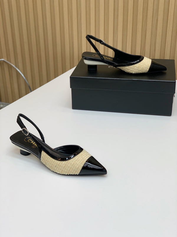 CC 26s Slingback 3.5cm Black Beige Tweed Patent Calfskin 792592