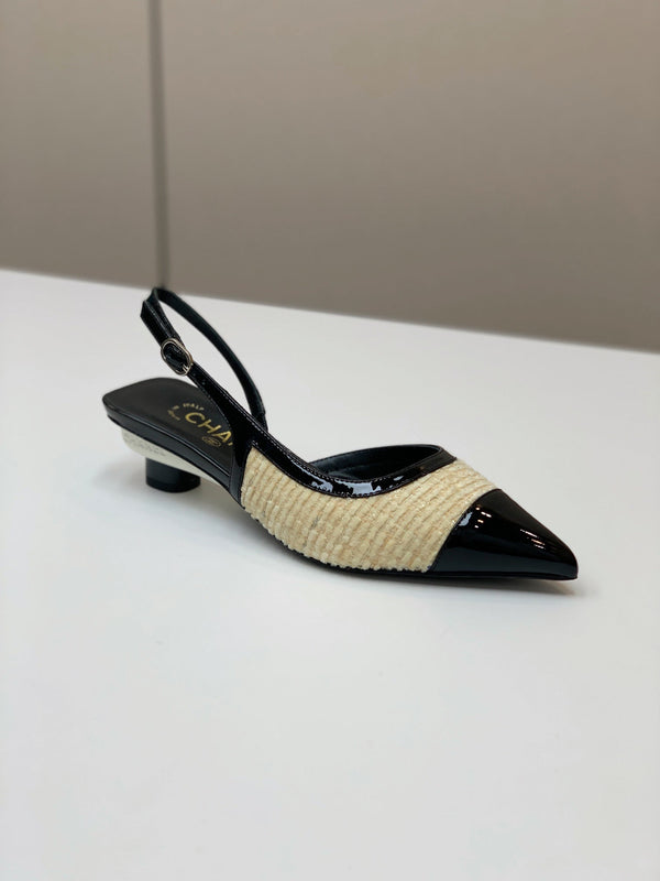 CC 26s Slingback 3.5cm Black Beige Tweed Patent Calfskin 792592