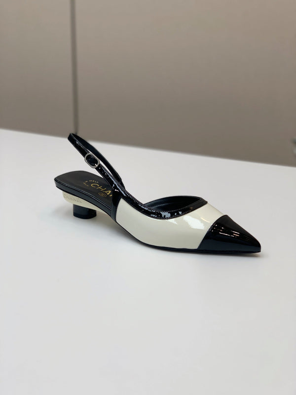 CC 26s Slingback 3.5cm Black White Patent Calfskin 792594