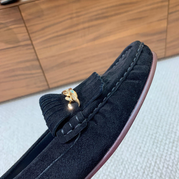 LUCO LOAFER WITH FRINGES IN BLACK SUEDE