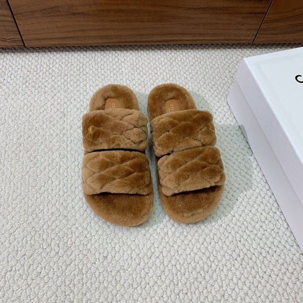 CL 26s Two-Strap Quilted Sandals In Brown Wool