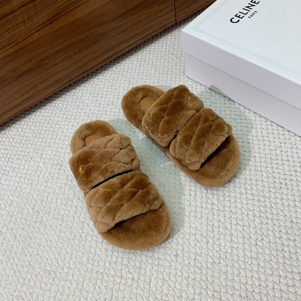 CL 26s Two-Strap Quilted Sandals In Brown Wool