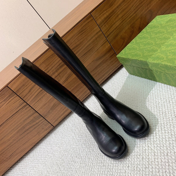 GG Riding Long Boots Black Monogram Embossed Cowhide 473643