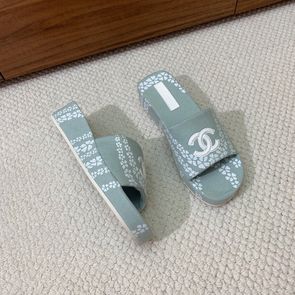 CC Platform Printed Slippers 4.5cm Dusty Teal Canvas 792622