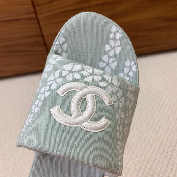 CC Platform Printed Slippers 4.5cm Dusty Teal Canvas 792622