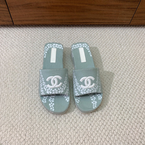 CC Platform Printed Slippers 4.5cm Dusty Teal Canvas 792622