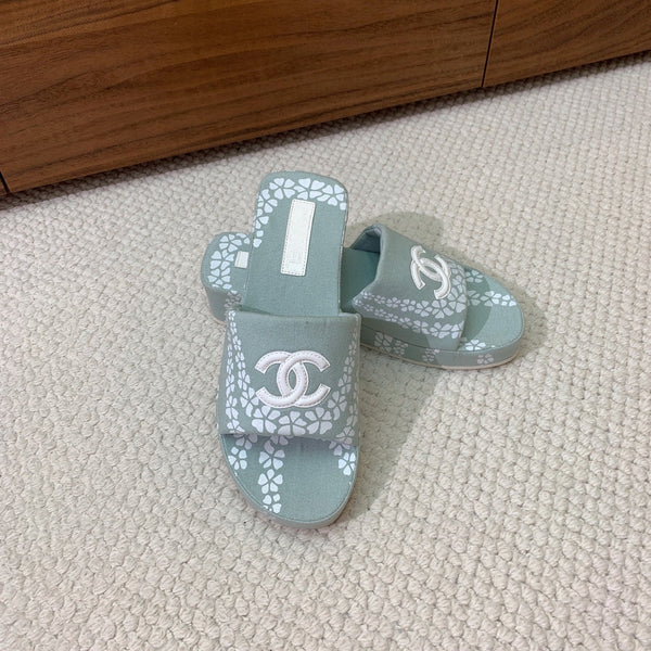 CC Platform Printed Slippers 4.5cm Dusty Teal Canvas 792622