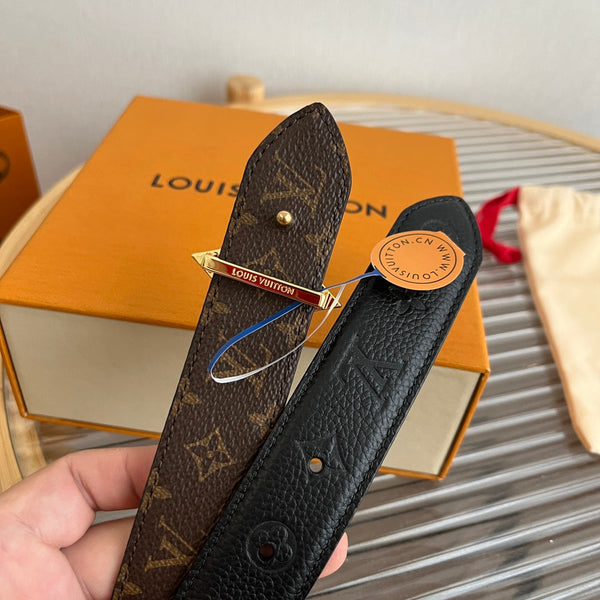 LV Flowergram 30mm Reversible Belt Black Brown Empreinte Calfskin