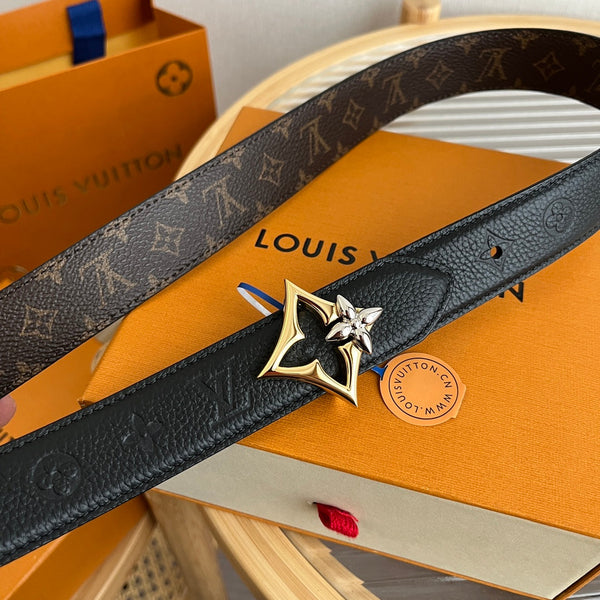 LV Flowergram 30mm Reversible Belt Black Brown Empreinte Calfskin