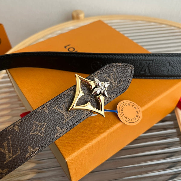 LV Flowergram 30mm Reversible Belt Black Brown Empreinte Calfskin
