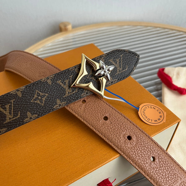 LV Flowergram 30mm Reversible Belt Brown Empreinte Calfskin
