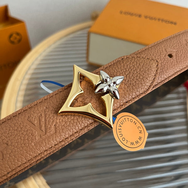 LV Flowergram 30mm Reversible Belt Brown Empreinte Calfskin