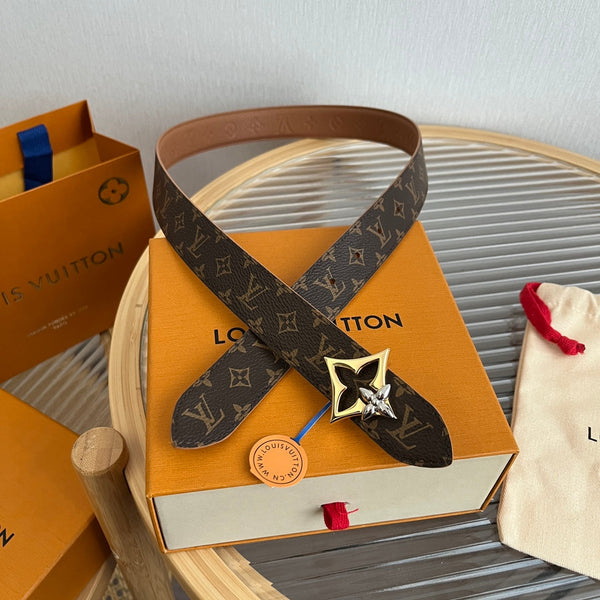 LV Flowergram 30mm Reversible Belt Brown Empreinte Calfskin