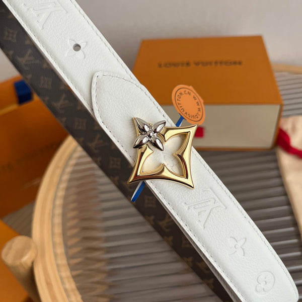 LV Flowergram 30mm Reversible Belt White Brown Empreinte Calfskin