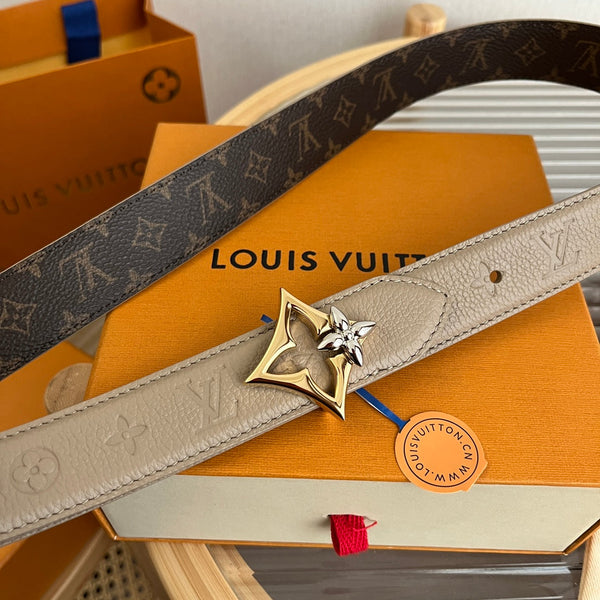LV Flowergram 30mm Reversible Belt Grey Brown Empreinte Calfskin