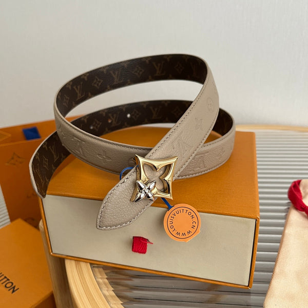 LV Flowergram 30mm Reversible Belt Grey Brown Empreinte Calfskin