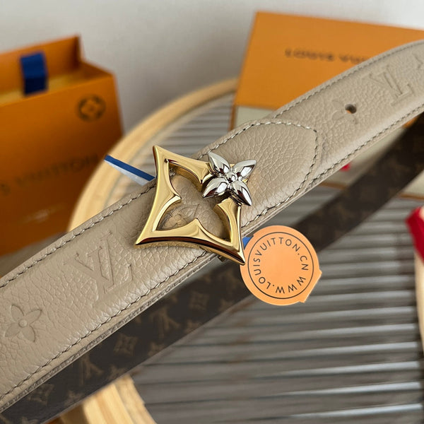 LV Flowergram 30mm Reversible Belt Grey Brown Empreinte Calfskin