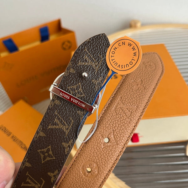 LV Flowergram Round 30mm Reversible Belt Brown Empreinte Calfskin