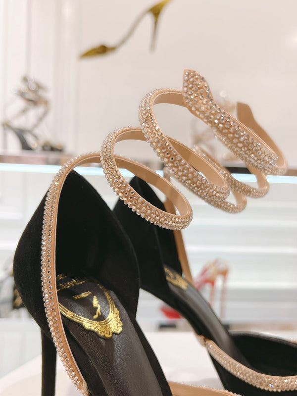 RC 25C Scarpin Black Gold Imported Velvet Swarovski Crystal 339483