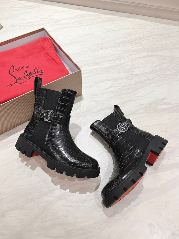 CL 25C Chelsea Booty Lug Black Alligator embossed calf leather 167675