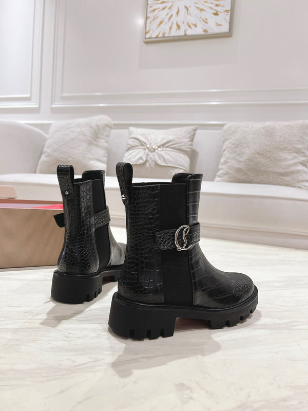 CL 25C Chelsea Booty Lug Black Alligator embossed calf leather 167675