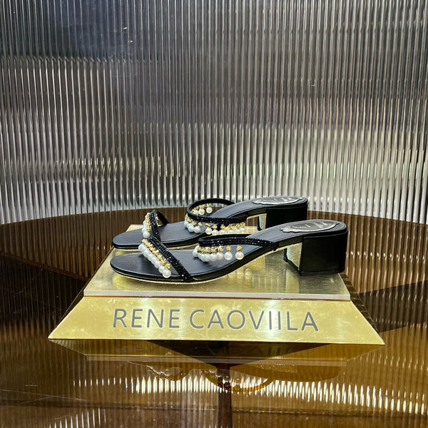 RC Gold Buckle Pearl Crystal Lamp Pendant Sandals 4.5 Black Sheepskin 175004