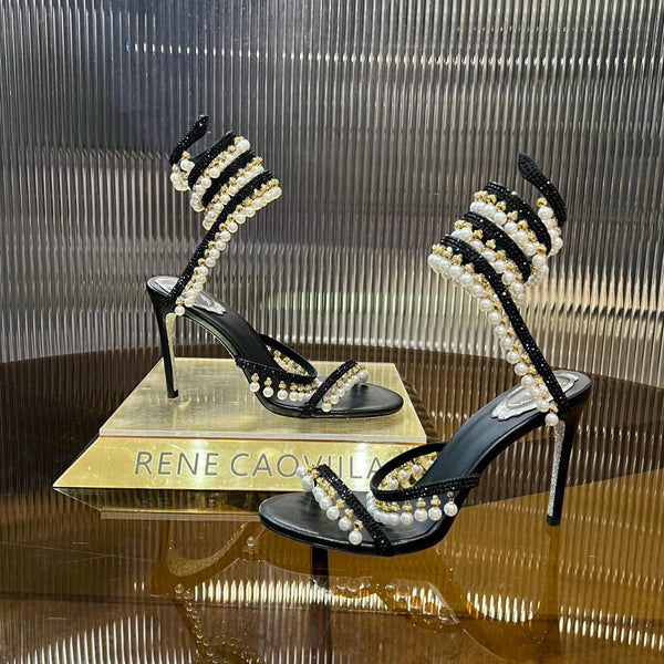 RC Gold Buckle Pearl Crystal Lamp Pendant Wrapped Black Sheepskin 174984