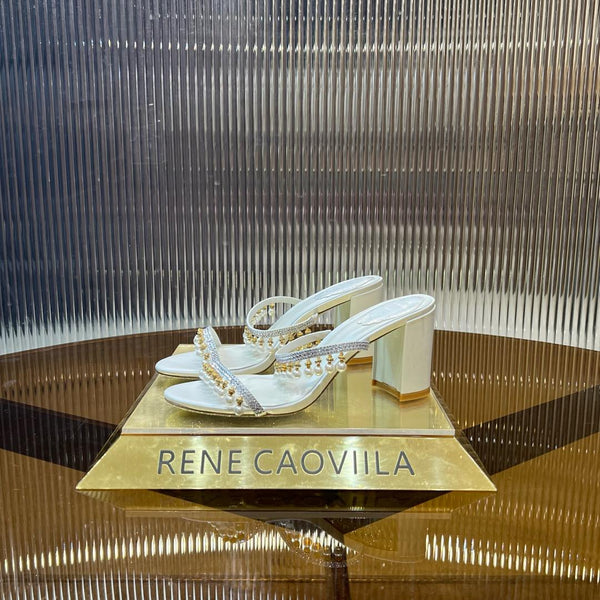 RC Gold Buckle Pearl Crystal Lamp Pendant Sandals 7.5 White Sheepskin 175000