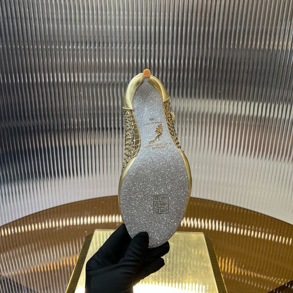 RC 25C High Heel Short Boots Mid-Tube Open-Toe Sandals Gold Sheepskin 174957