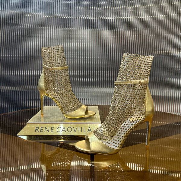 RC 25C High Heel Short Boots Mid-Tube Open-Toe Sandals Gold Sheepskin 174957