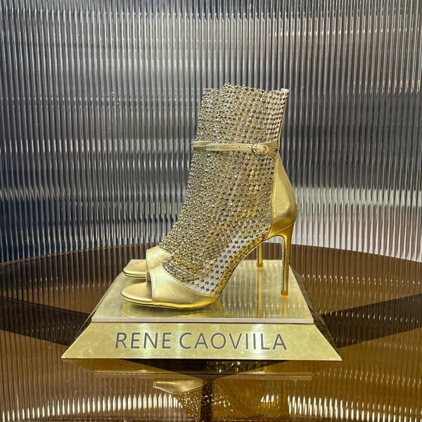 RC 25C High Heel Short Boots Mid-Tube Open-Toe Sandals Gold Sheepskin 174957