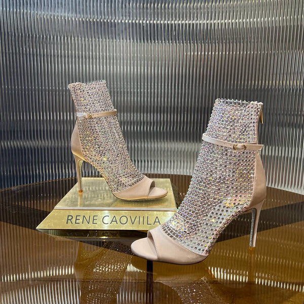 RC 25C High Heel Short Boots Mid-Tube Open-Toe Sandals Pink Sheepskin 174965