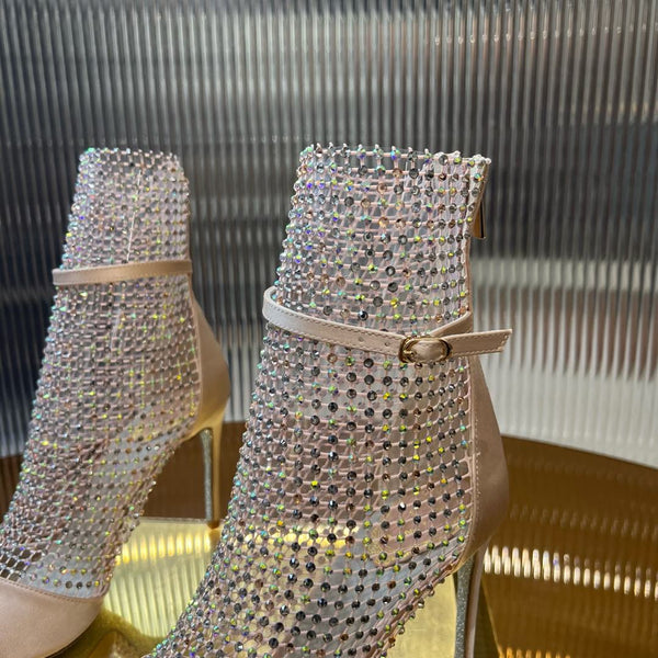 RC 25C High Heel Short Boots Mid-Tube Open-Toe Sandals Pink Sheepskin 174965