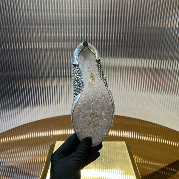 RC 25C Stivaletti corti con tacco alto e sandali a tubo medio con punta aperta in pelle di pecora grigia 174973