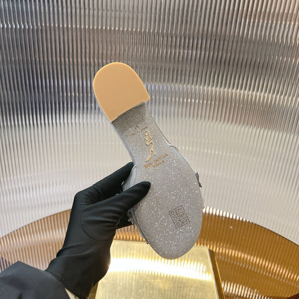 RC 25 Butterfly Flower Rhinestone Satin Sandals Silver Sheepskin 242919