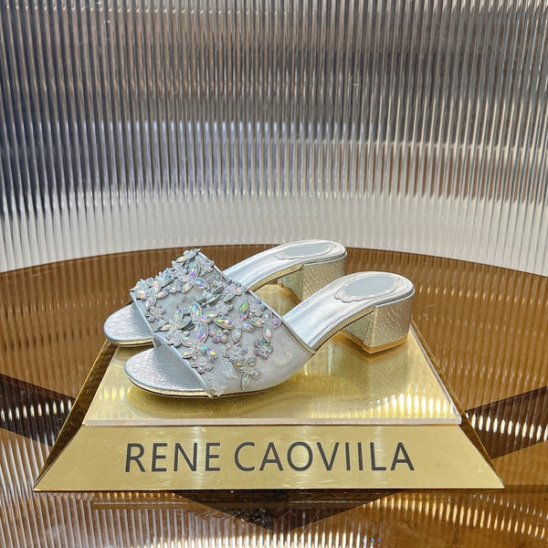 RC 25 Butterfly Flower Rhinestone Satin Sandals Silver Sheepskin 242919