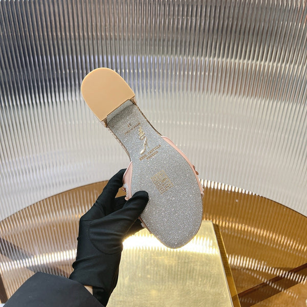 RC 25 Butterfly Flower Rhinestone Satin Sandals Pink Sheepskin 242920